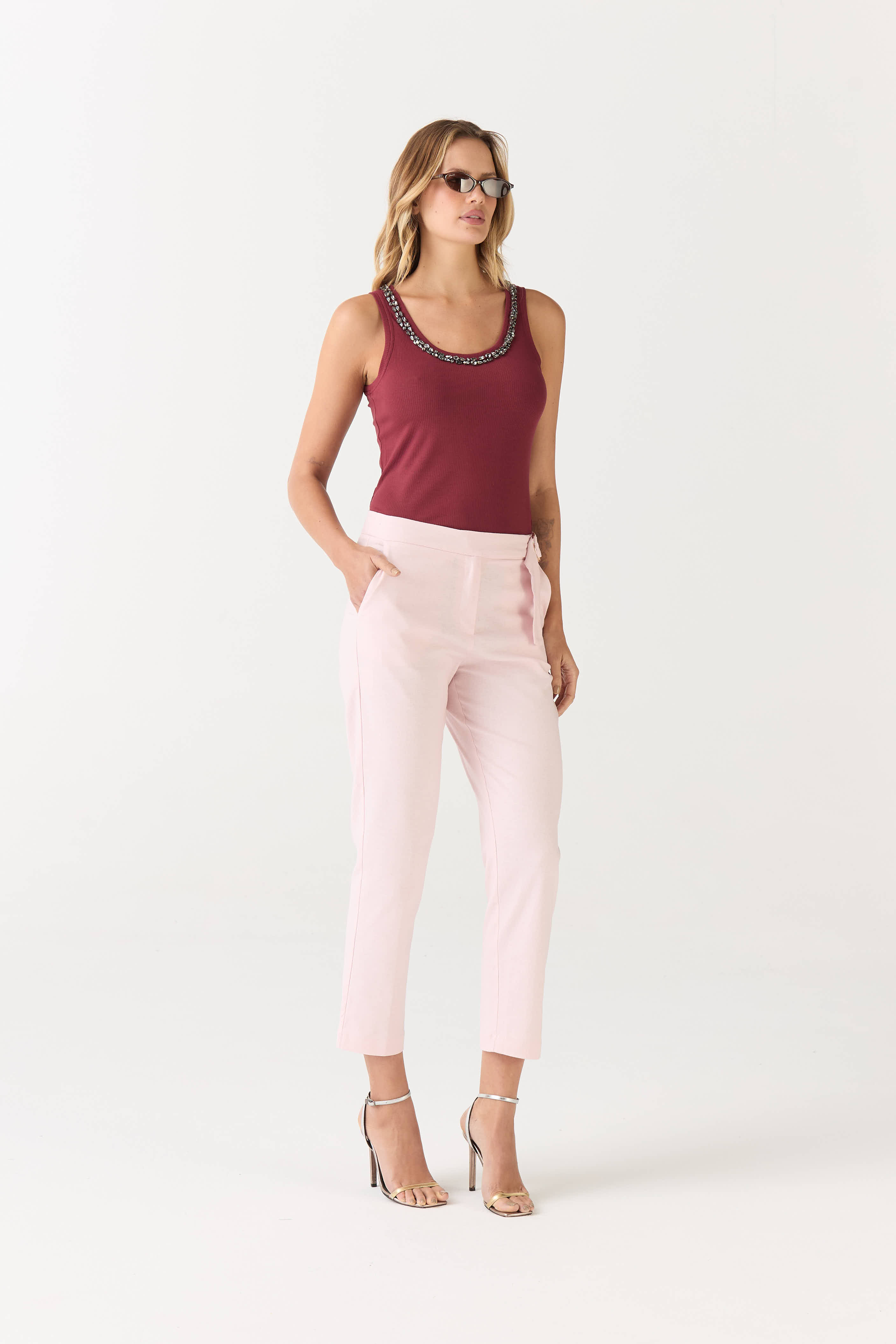 PANTALON BLANCHE ROSA